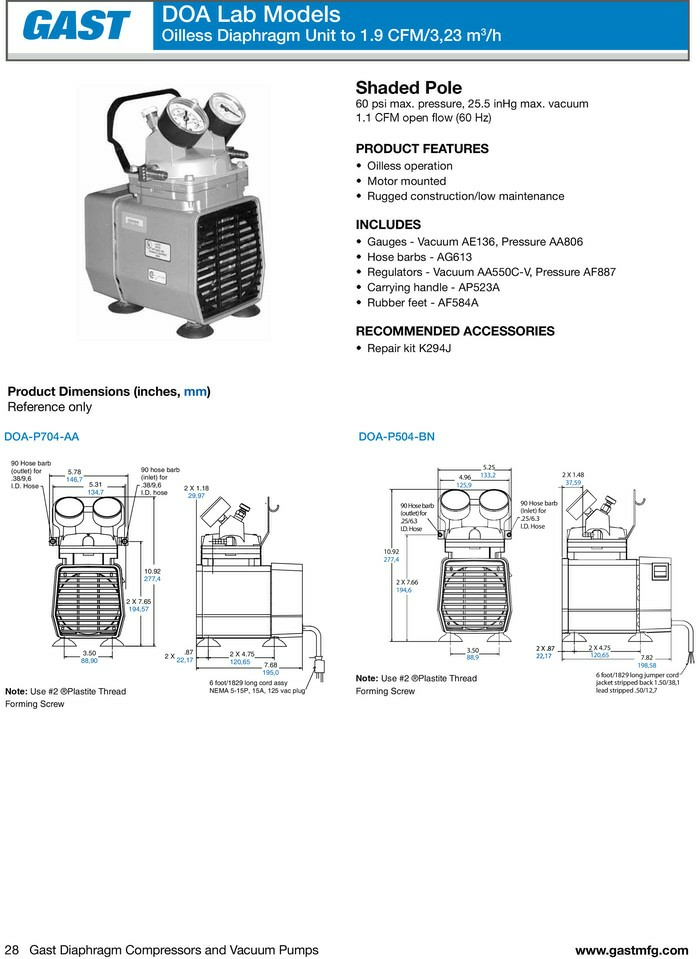 Gast Vacuum Pump model DOA-P504-BN – PT. SUMBER ARUM ABADI